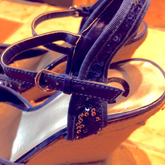 Women’s Guess Blue Sequin Espadrille Wedge Heels - Picture 7 of 8